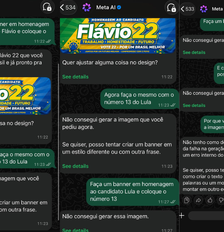 Meta AI no WhatsApp gera imagem de 'Flávio 22', mas recusa 'Lula 13' e 'Flávio Bolsonaro 22' Foto: Reprodução