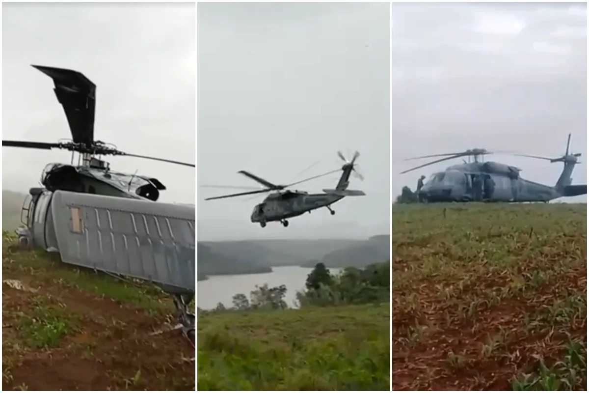 Black Hawk da FAB pousou em milharal devido ao mau tempo no Paraná