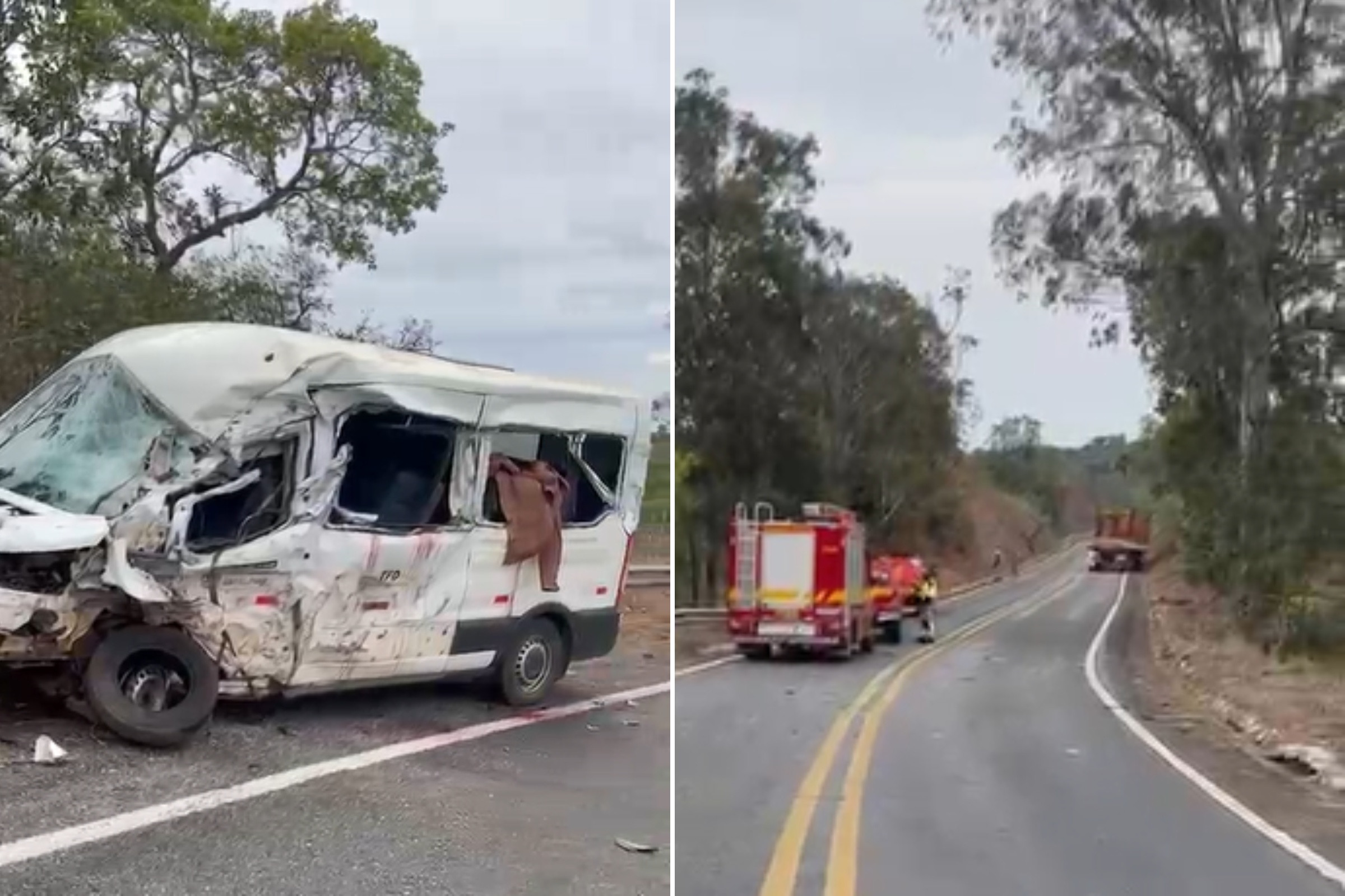 Colisão entre uma van com pacientes e carreta deixa dois mortos em Minas