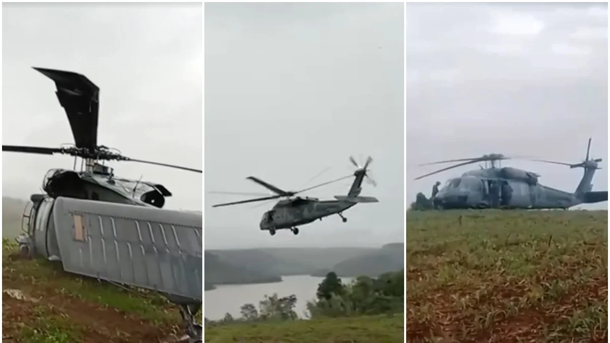 Black Hawk da FAB pousou em milharal devido ao mau tempo no Paraná