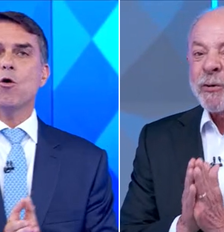 Flávio Bolsonaro (PL) e Lula (PT) participaram de debate promovido pela Globo nesta sexta-feira, 23 Foto: Reprodução/TV Globo