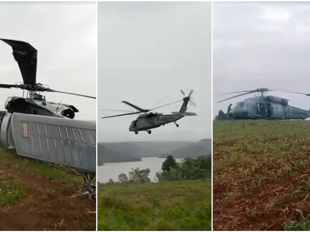Black Hawk da FAB pousou em milharal devido ao mau tempo no Paraná